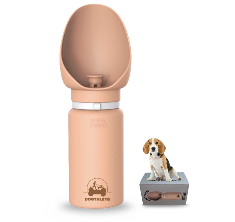 DOGTHLETE Portable Dog Water Bottle, 500ml Leakproof Travel Pet Dispenser with Wide Bowl Coral Peach